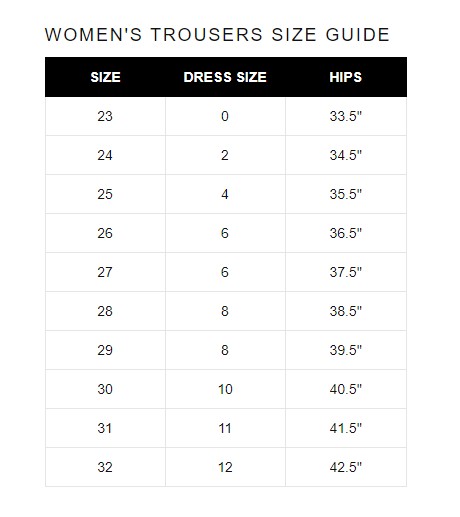 JBrand Trousers størrelsesguide